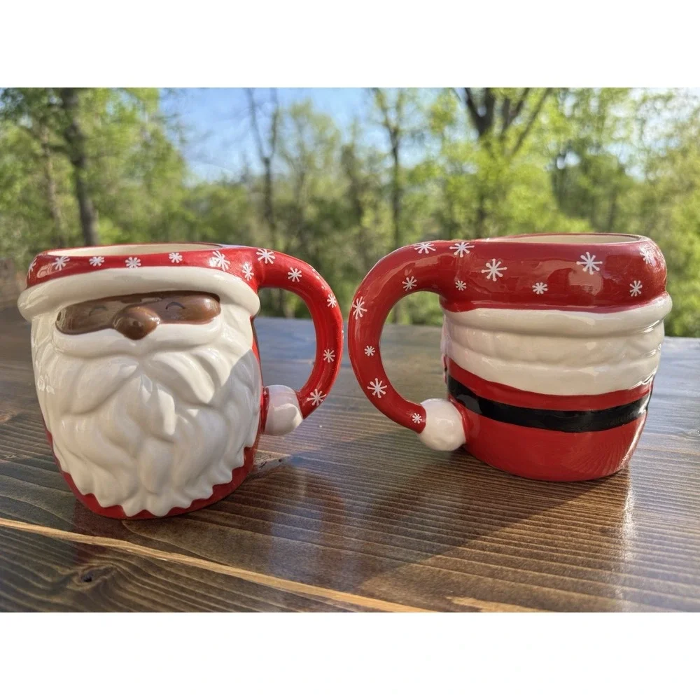 Santa Face Mug Set Williams Sonoma 16 oz Christmas Red‎ Ceramic Holiday Pair